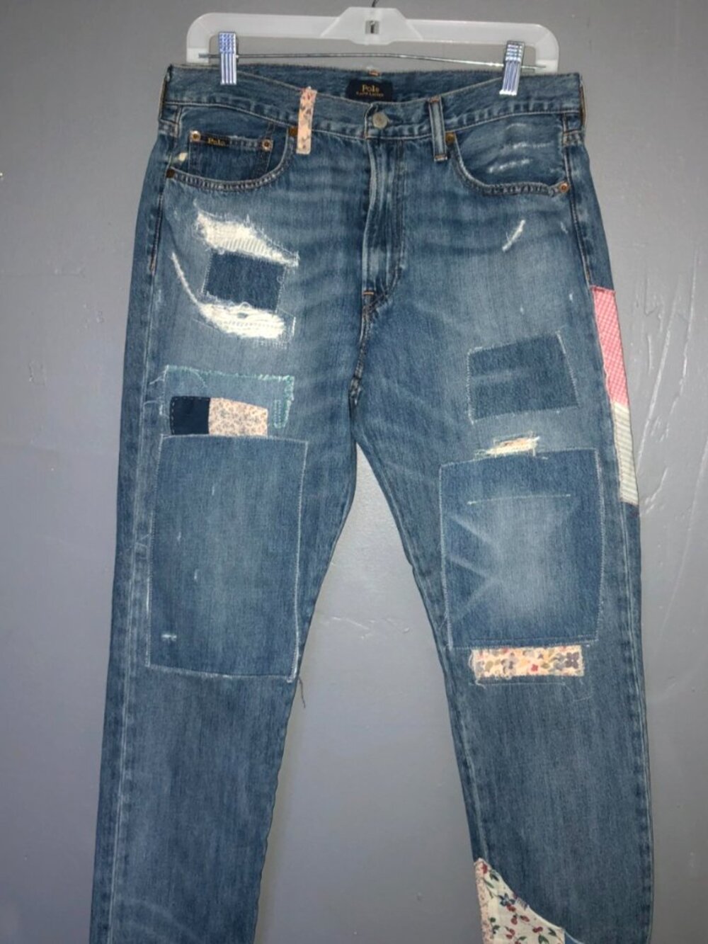Polo Ralph Lauren Avery Boyfriend Jeans 28 Patchwork Distressed Mended Sashiko
